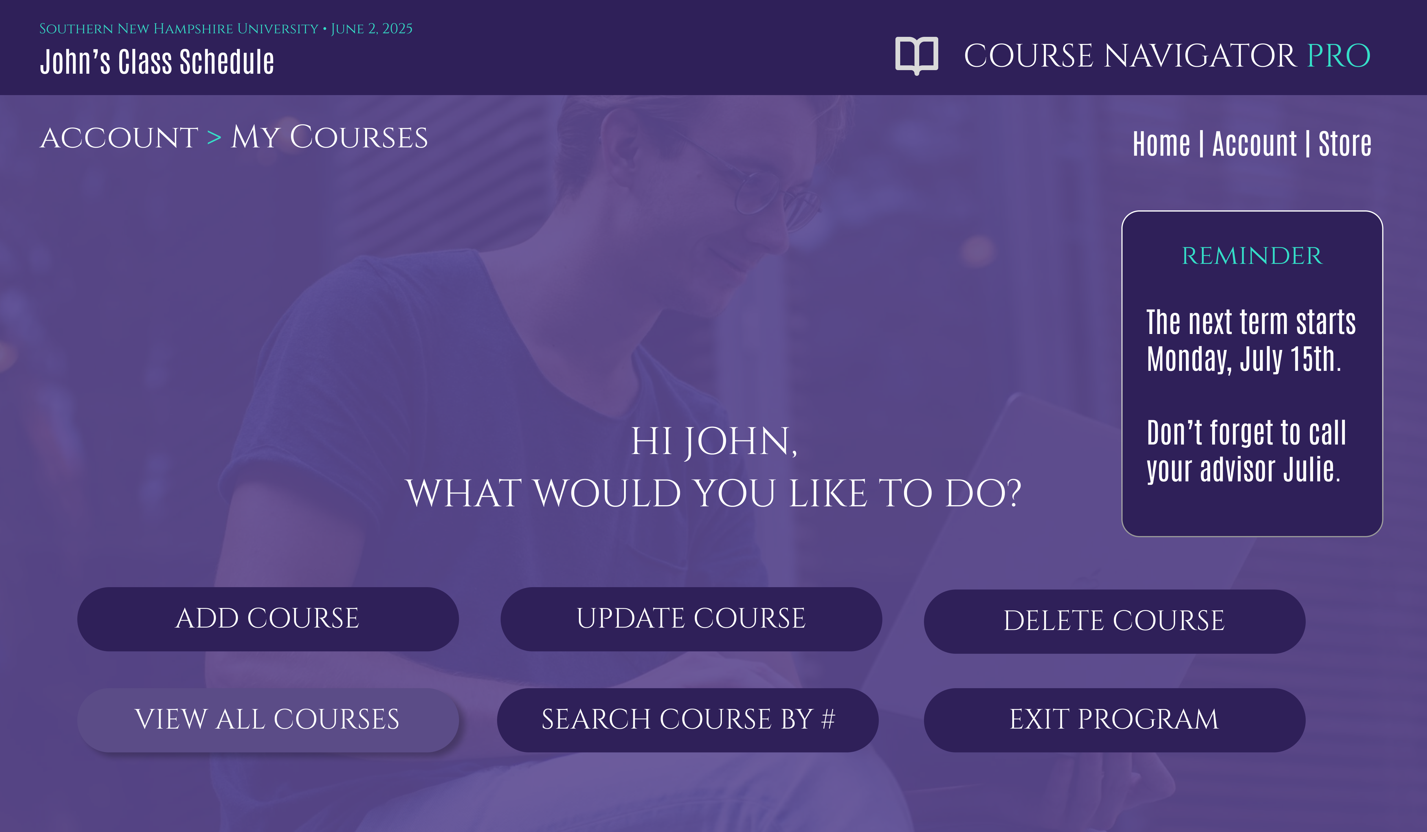 Mockup UI concept for Course Navigator