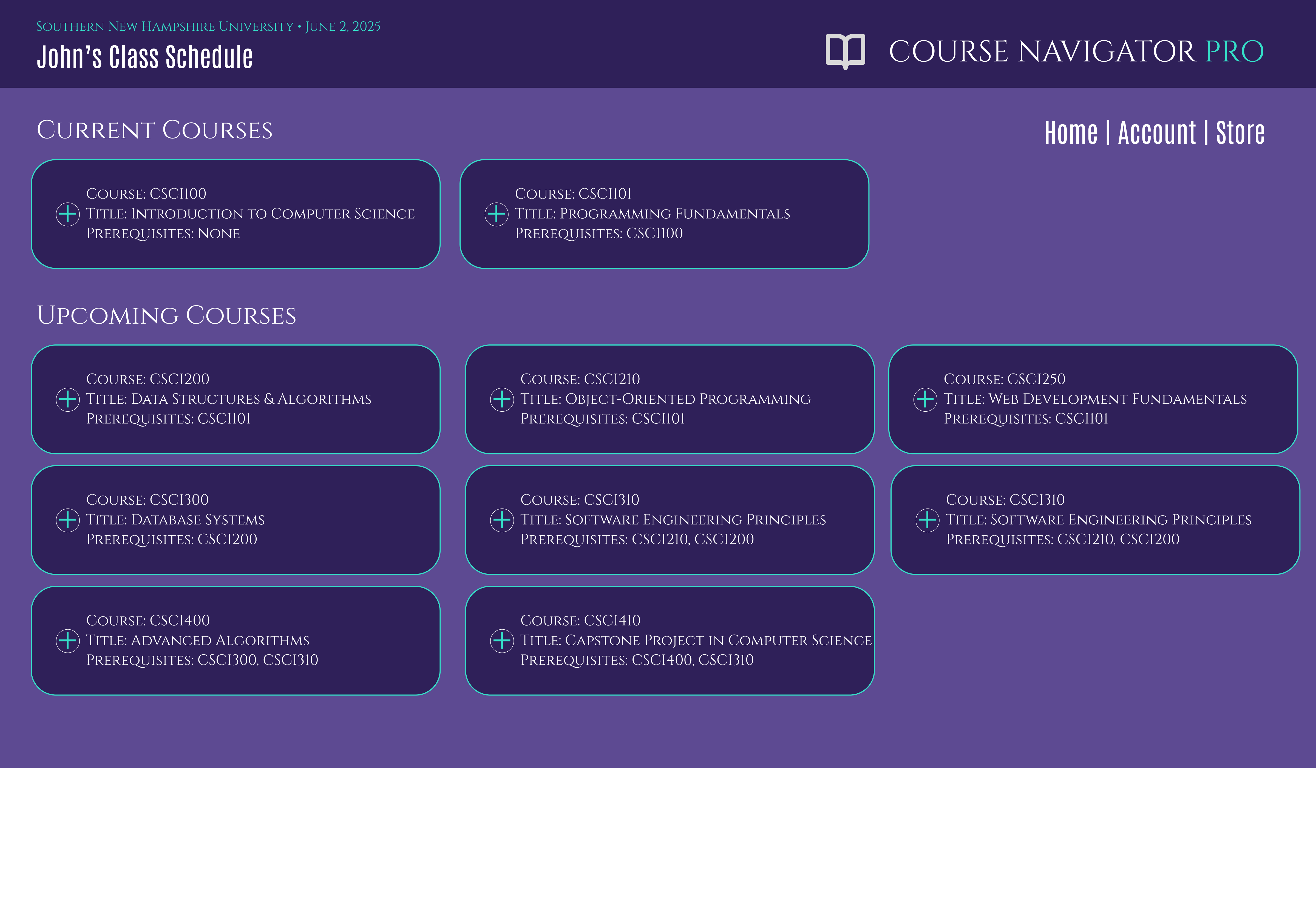 Mockup UI concept for Course Navigator